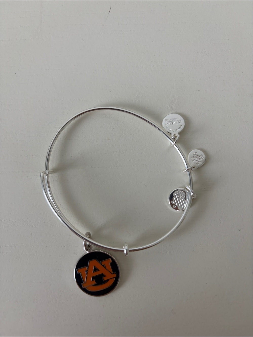 Alex and Ani Orange and Black Auburn Logo Charm Bangle Bracelet